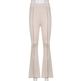 Fashion Apricot Black Joggers Women Knitted Long Flare Pants Slim High Waist Long Trousers Female Vintage Sweatpants